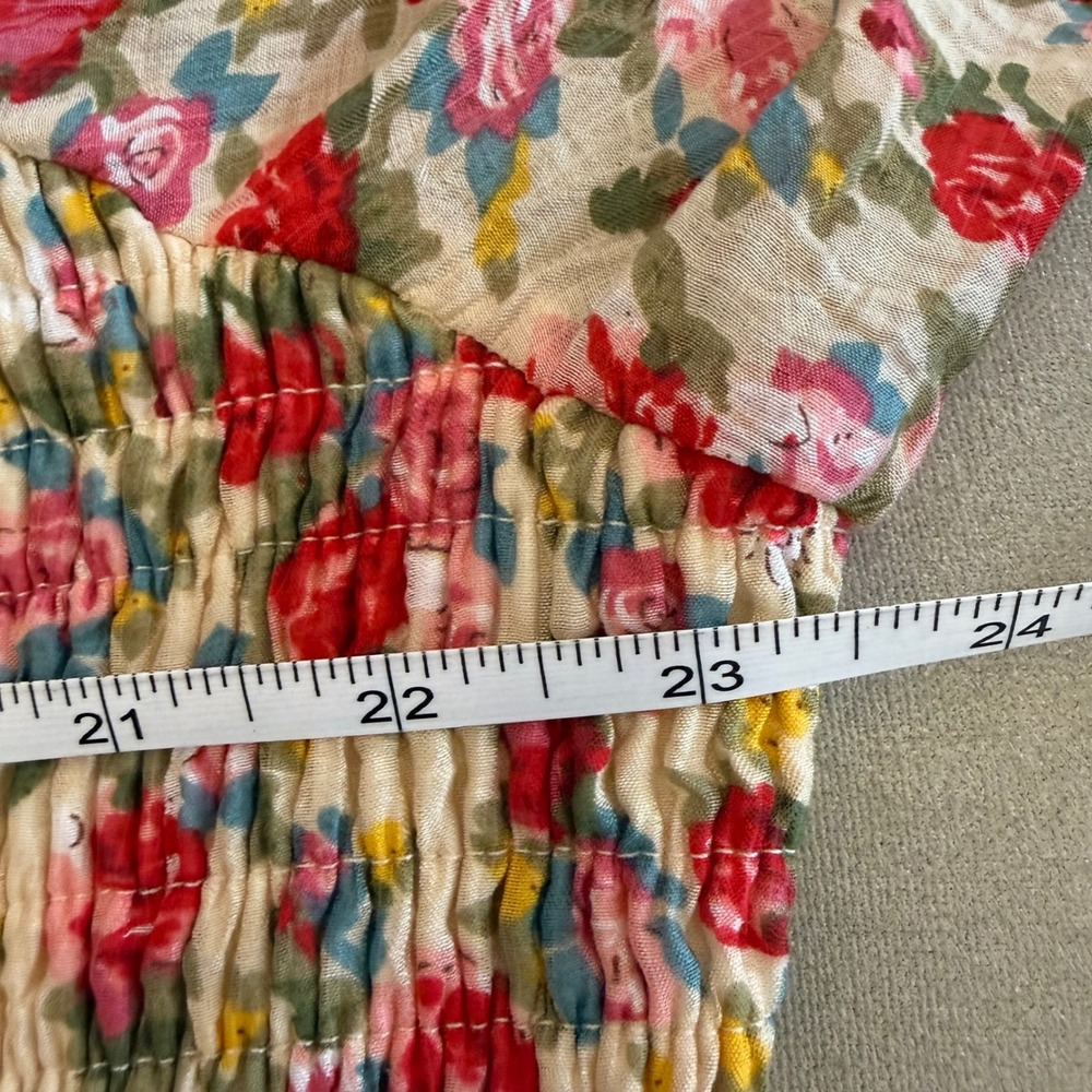 Polagram Floral Smocked Maxi Dress Womens V-Neck Tiered Rose Print Cottagecore - Picture 6 of 7